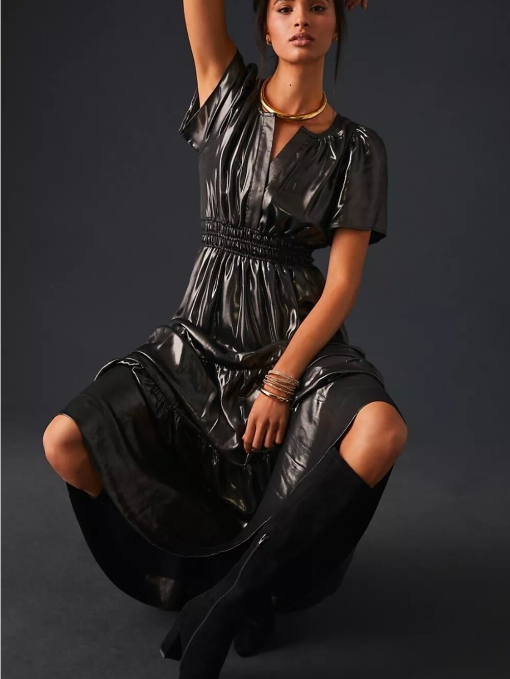 Anthropologie The Somerset Maxi Dress Size Small Shine Whimsigoth Dark Romantic